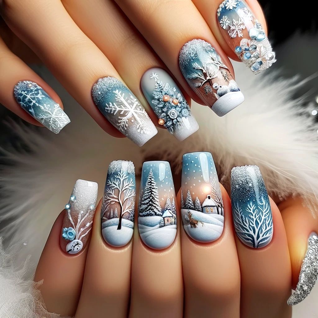 Frosty Snowflake Puzzle Nail Designs