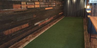 Bocce ball court artificial turf. Bar Mash. Cigar Factory. Charleston, SC.