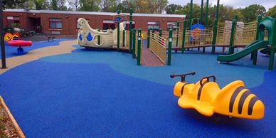 Rubber playground surface. Hotels. Apartment complex. School. Splash Pad.