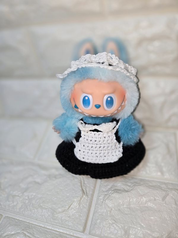 Crochet maid dress pattern for Labubu doll.