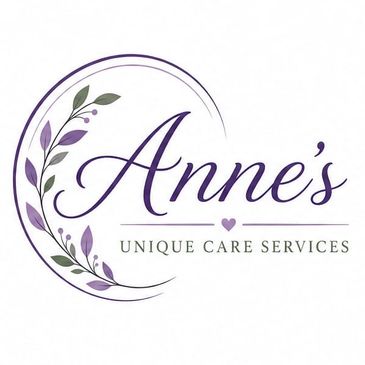 Logo of Anne's Unique Care Services with floral design.