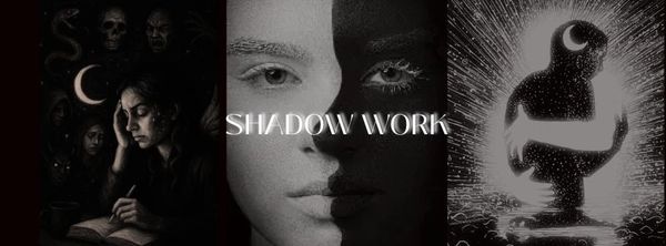 Three images depicting shadow work and inner reflection themes.