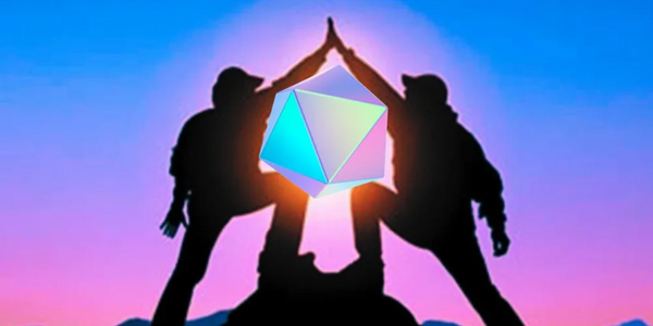 Two people high-fiving at sunset with motivational words above.