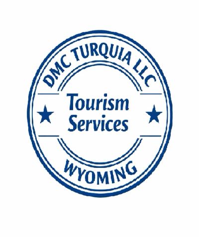 Blue circular logo for DMC Turquia LLC in Wyoming.