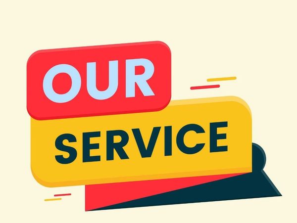 Bright graphic with the words 'OUR SERVICE' in bold colors.