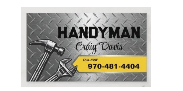 Handyman service card featuring tools and contact number.