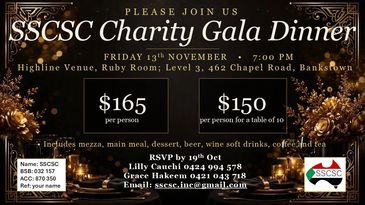 Charity Gala Dinner invitation with pricing and RSVP details.