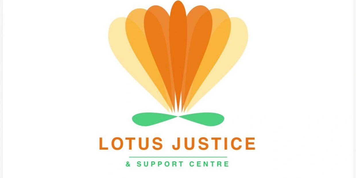 Logo of Lotus Justice &amp; Support Centre with lotus petals.