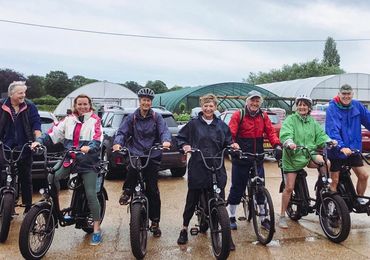 a group of friends off on an e-bike adventure