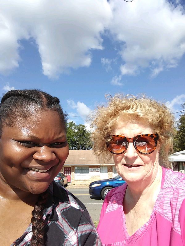 A local supporter wanting a picture on this beautiful day. Mrs. Martha M. stopped by with a donaton.