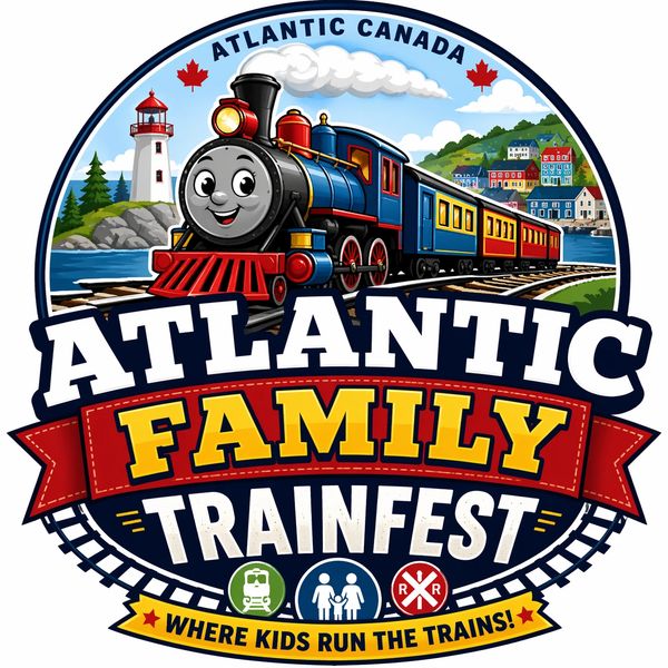 Colorful train with a smiling face at Atlantic Family Trainfest in Atlantic Canada.