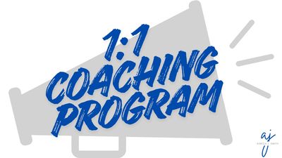 Graphic promoting a 1:1 coaching program with a megaphone illustration.