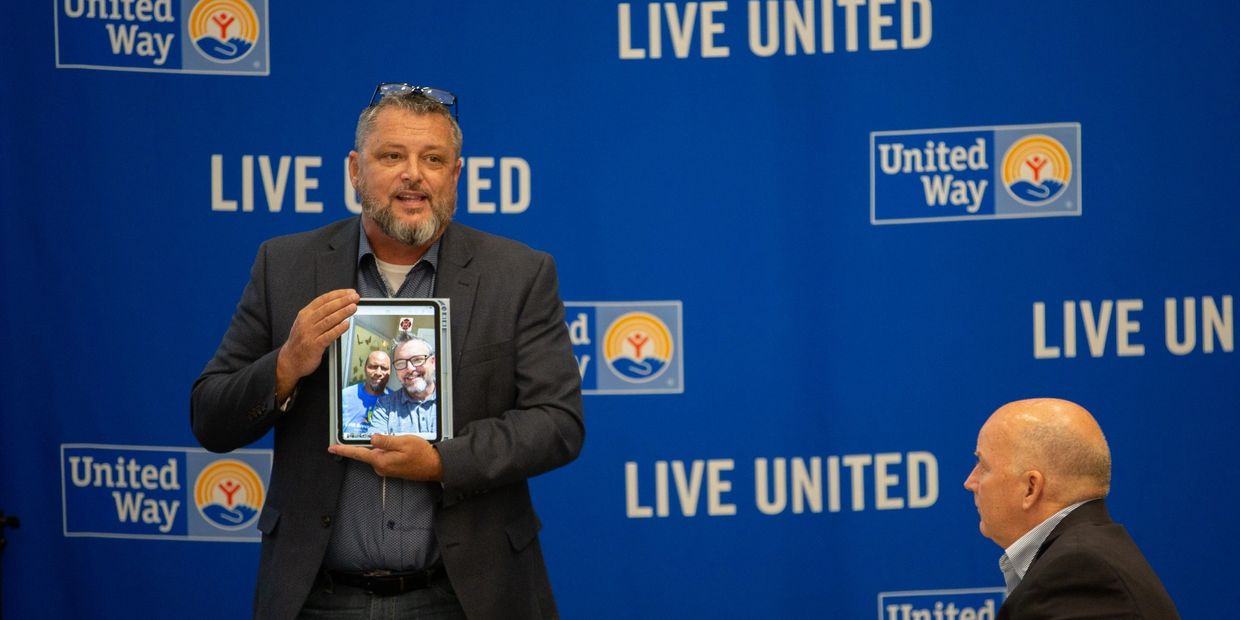 Pastor Brian speaking to United Way.
