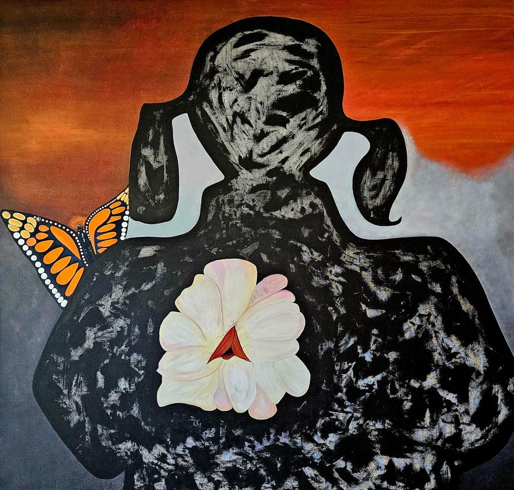 Image of a shadow with flower and butterfly.