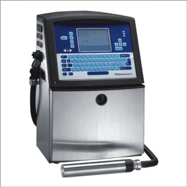 Industrial inkjet printer with touchscreen and keyboard.