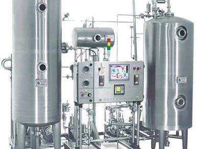 Stainless steel industrial equipment setup.