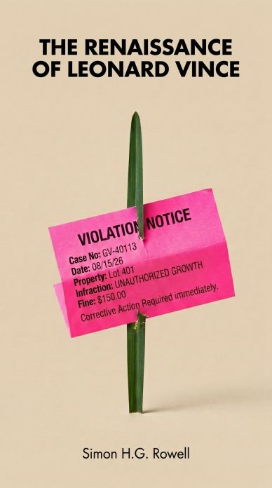 Book cover with a plant and violation notice.