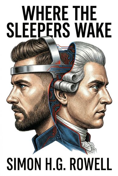 Book cover showing two men back to back, half modern and half historical.