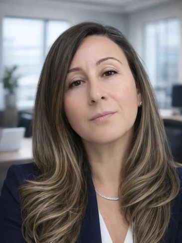 Professional woman with long hair in an office setting.