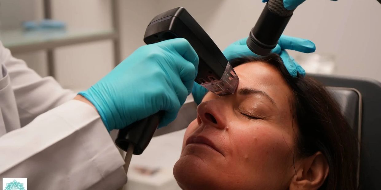 Woman undergoing a facial skin treatment at a clinic.