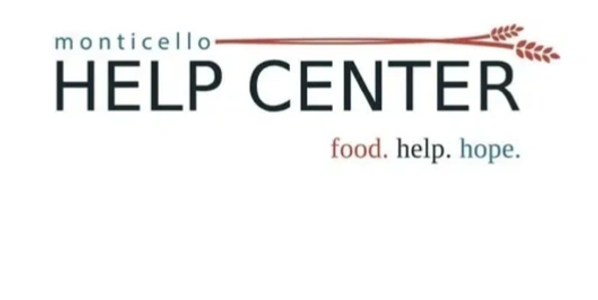 Logo of Monticello Help Center with tagline food, help, hope.
