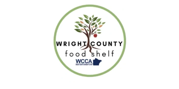 Logo of Wright County Food Shelf featuring a tree and WCCA symbol.