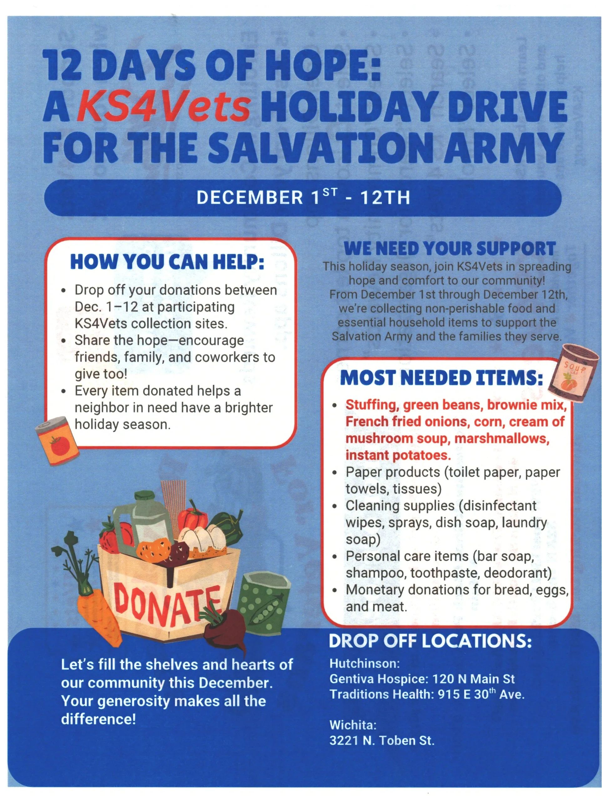 Please join KS4Vets in helping those needing food assistance this Holiday Season!