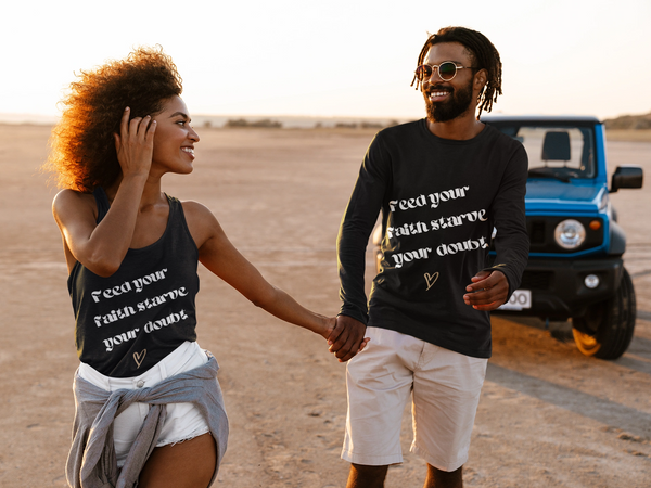 Black Tees long sleeve or cool summer tank top 
this was made to remind you of your faith 
faith wit