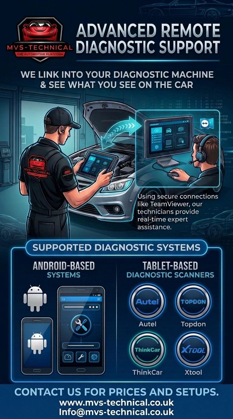 MVS-Technical offers advanced remote car diagnostic support via Android and tablet systems.