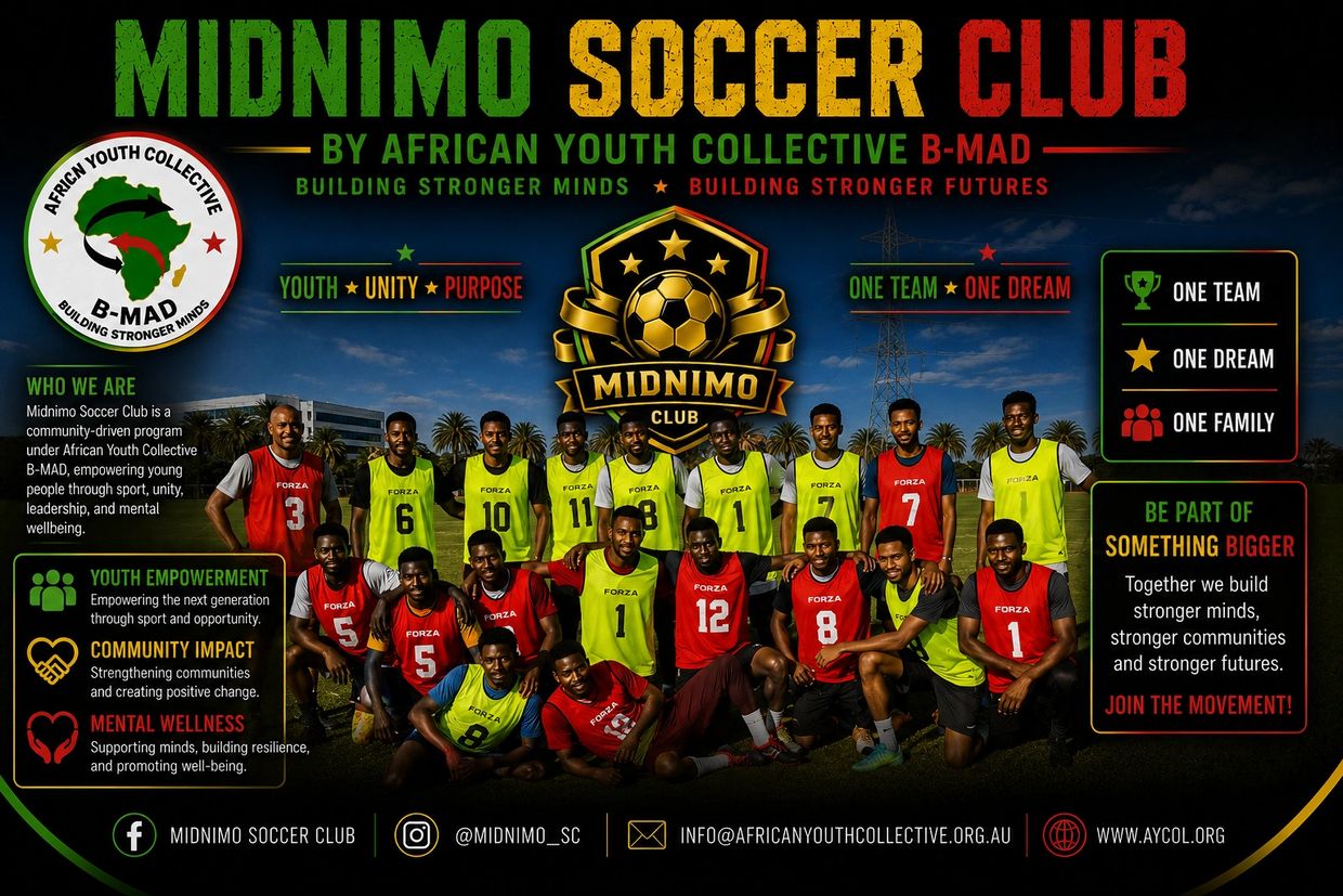 Midnimo Soccer Club team photo promoting youth empowerment and community impact.