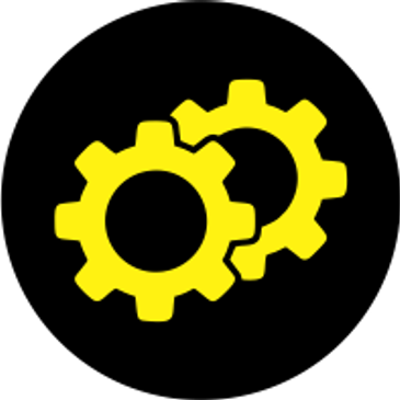 Two yellow gears on a black background.