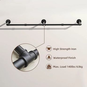 Industrial Pipe, Heavy Duty Wall Mounted Hanging Rod