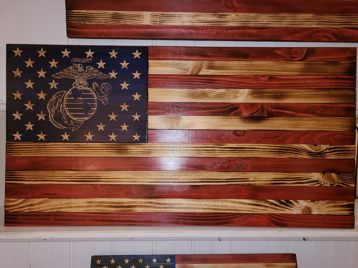 Marines USA Wooden American Flag Rustic Wall Art USA 