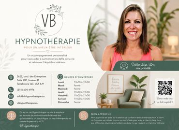 Advertisement for personalized hypnotherapy services promoting well-being and inner peace.