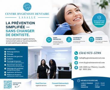 Dental care clinic offering preventive and hygiene services with flexible hours in LaSalle.