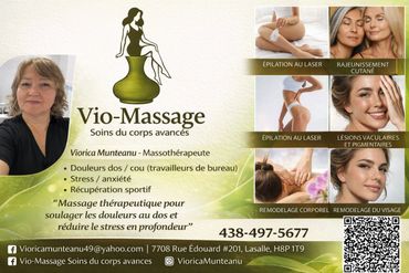 Advertisement for Vio-Massage therapeutic massages by Viorica Munteanu.