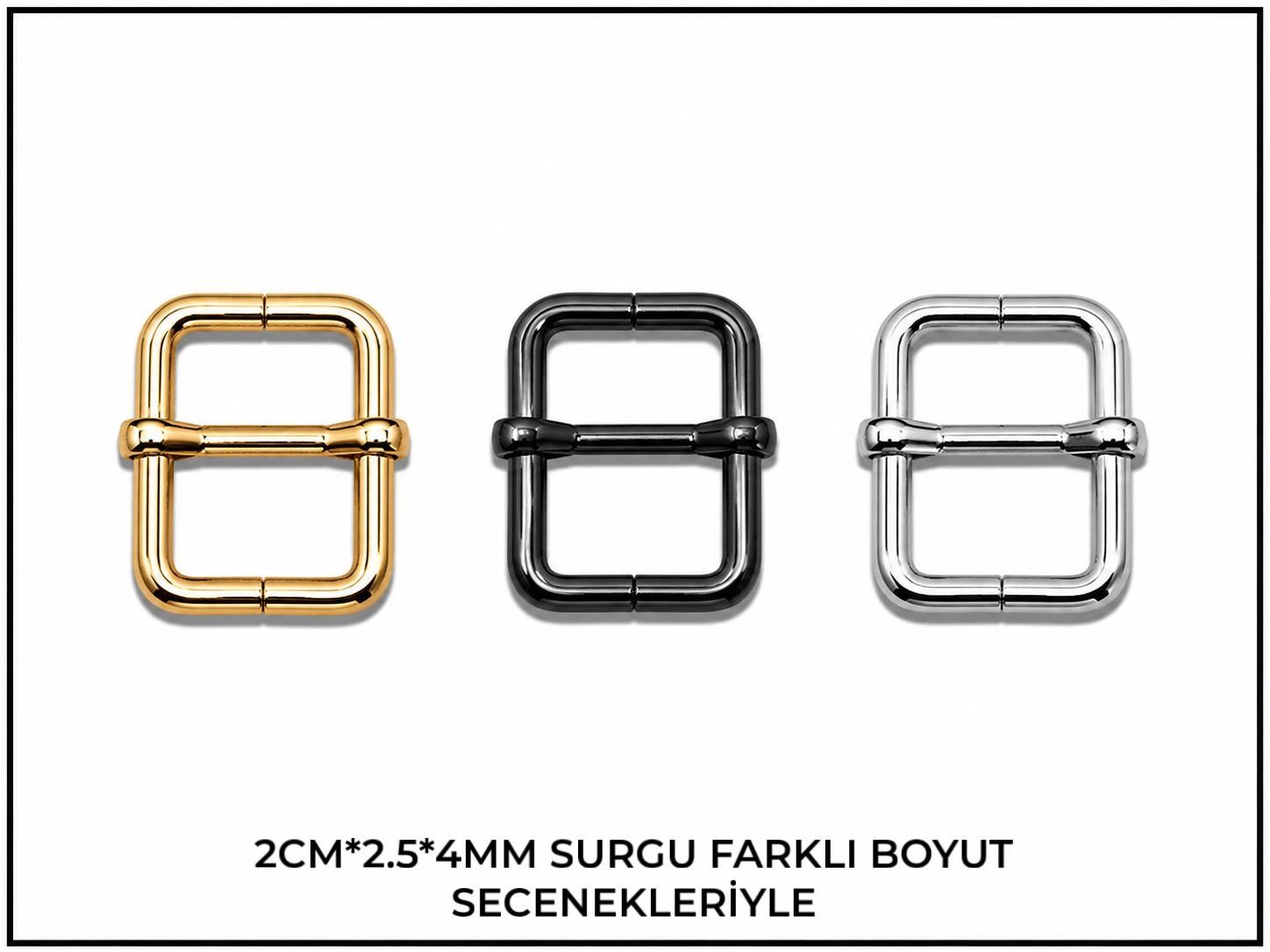 Farklı renklerde üç metal tokalar, altın, siyah ve gümüş.