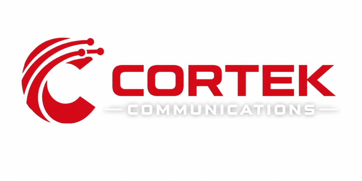 Logo of Cortek Communications in red and white.