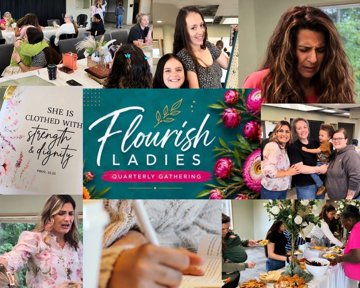 Women gathering and bonding at Flourish Ladies quarterly meeting.