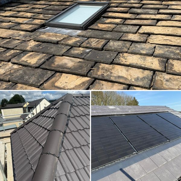 Various roofing types including wooden shingles, ceramic tiles, and solar panels.