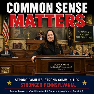 Donna Reese stands confidently at a podium in the Pennsylvania House of Representatives.