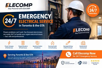 ELECOMP emergency electrical service available 24/7 in Toronto &amp; GTA.