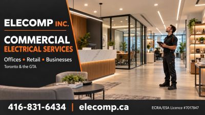 Commercial electrical services advertisement by Elecomp Inc.