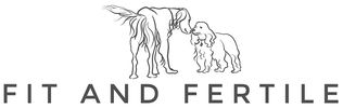 Logo with two dogs and the text 'Fit and Fertile'.