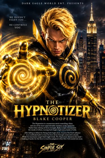 The Hypnotizer showcasing mind control powers in a cityscape at night.