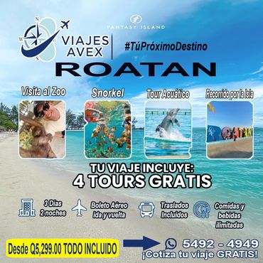 Viaja y Roatán y obtén 4 Tours de Cortesía