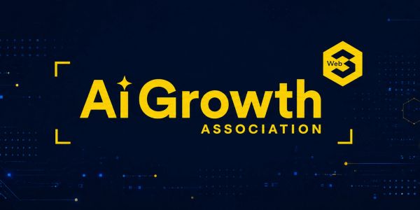 Ai Growth Association logo with Web 3 symbol on dark background.