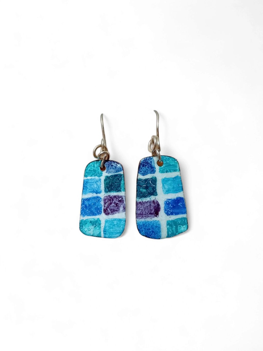 Enamelled Copper with enamel paint and Stirling silver ear wires 