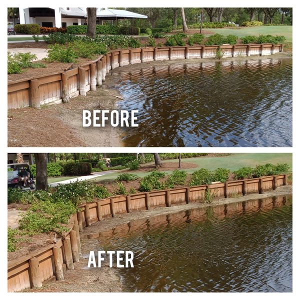 Golf course seawall pressure washed before and afters