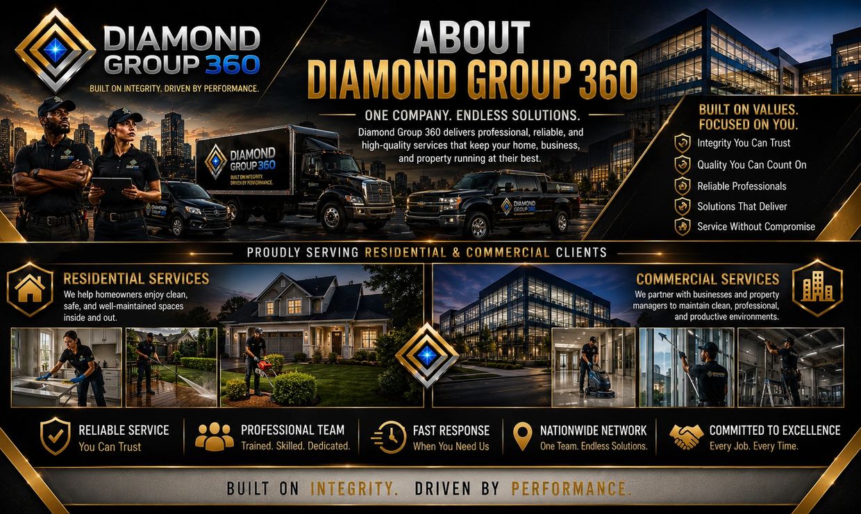 Diamond Group 360 offers trusted residential and commercial cleaning services with professional teams and nationwide support.